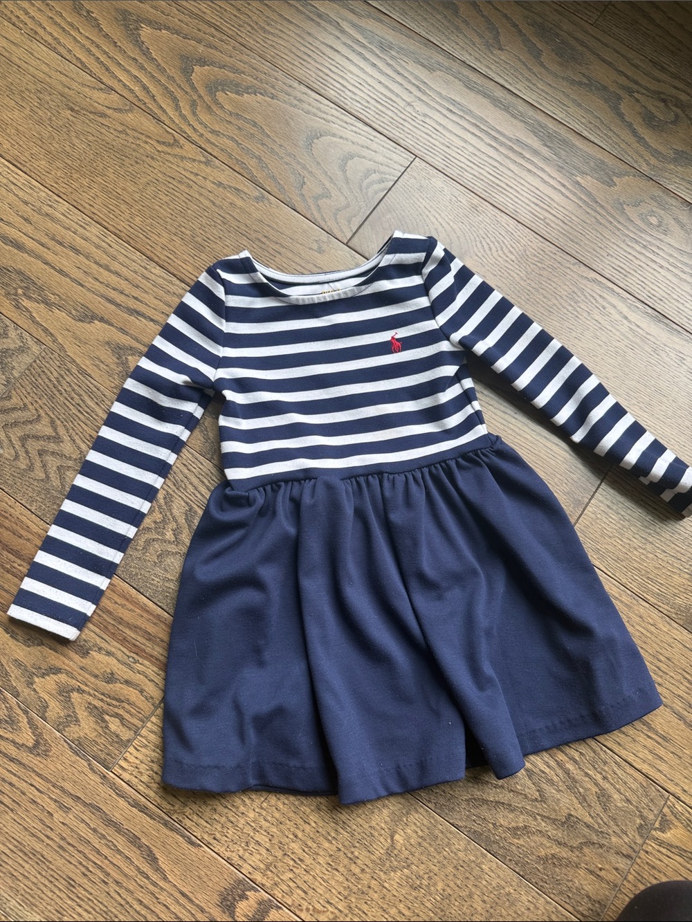 Ralph Lauren Navy, White & Red Striped Long-Sleeve Knit Dress 3T GUC - Picture 2 of 9